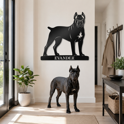 Cane Corso metalskilt med personlig navn eller tekst