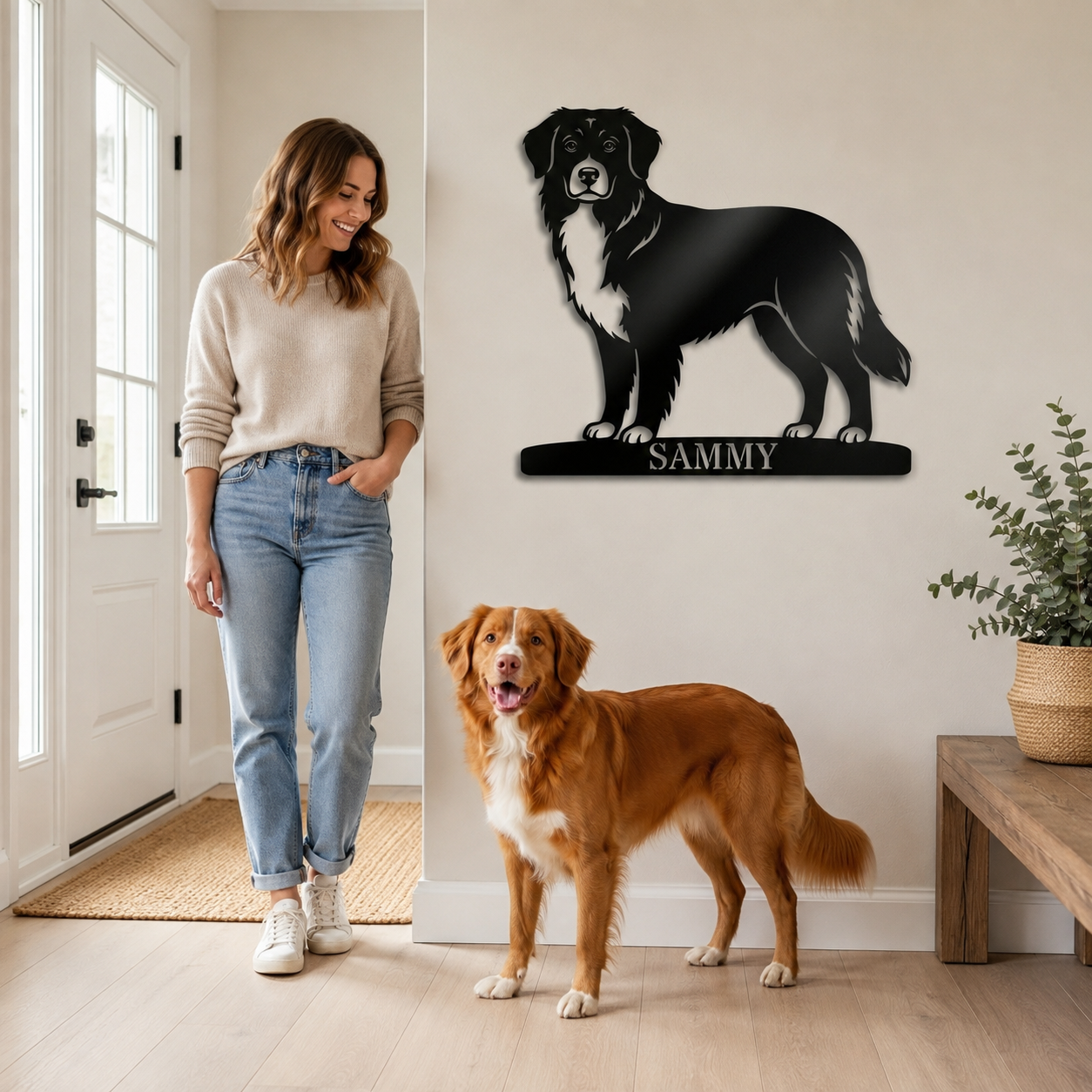 Nova Scotia Duck Tolling Retriever metalskilt med personlig tekst. Unik gaveidé til hundeejeren