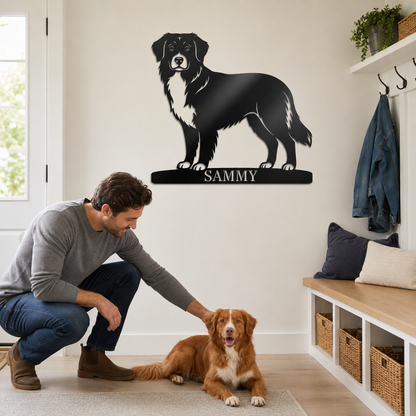 Nova Scotia Duck Tolling Retriever metalskilt med personlig tekst. Unik gaveidé til hundeejeren