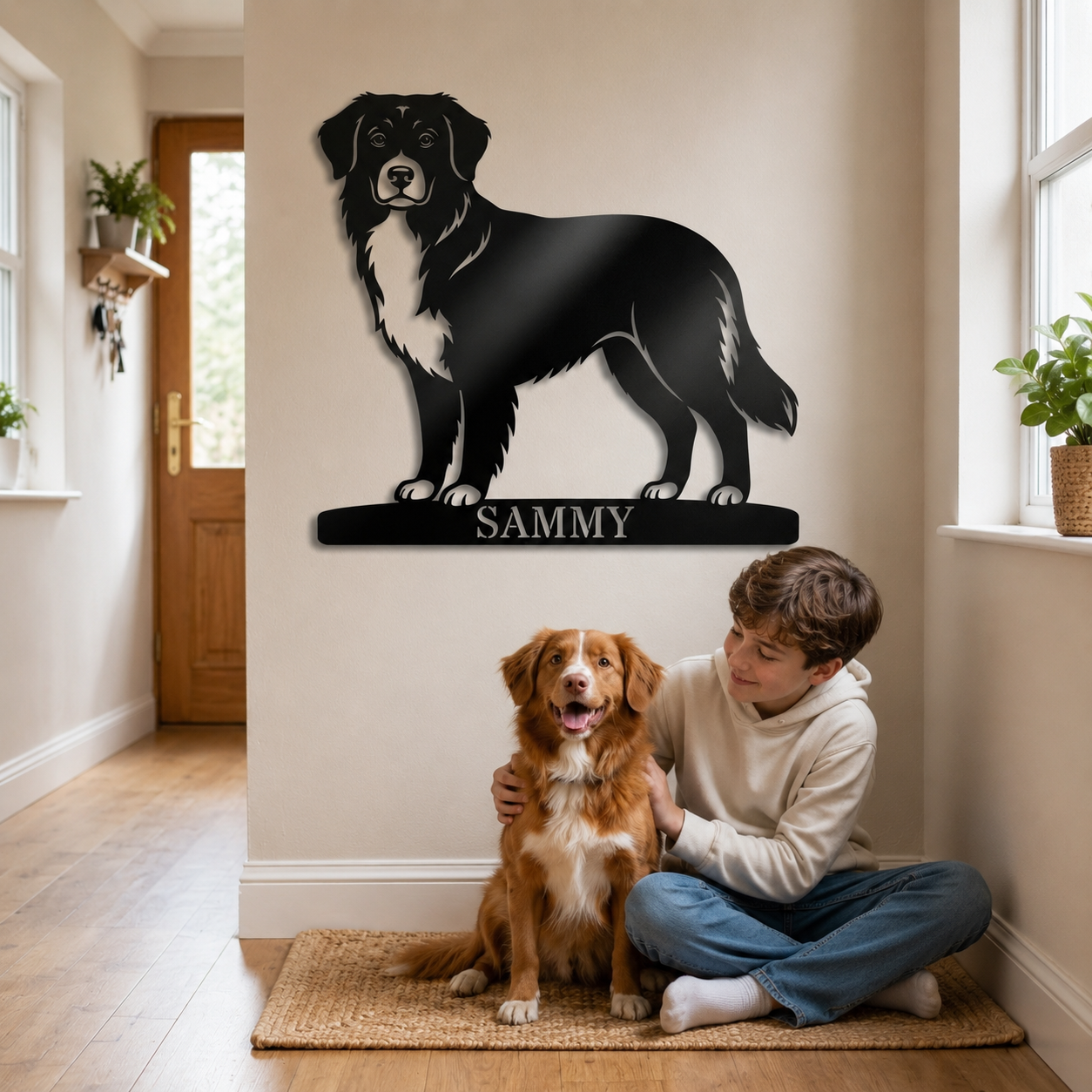 Nova Scotia Duck Tolling Retriever metalskilt med personlig tekst. Unik gaveidé til hundeejeren