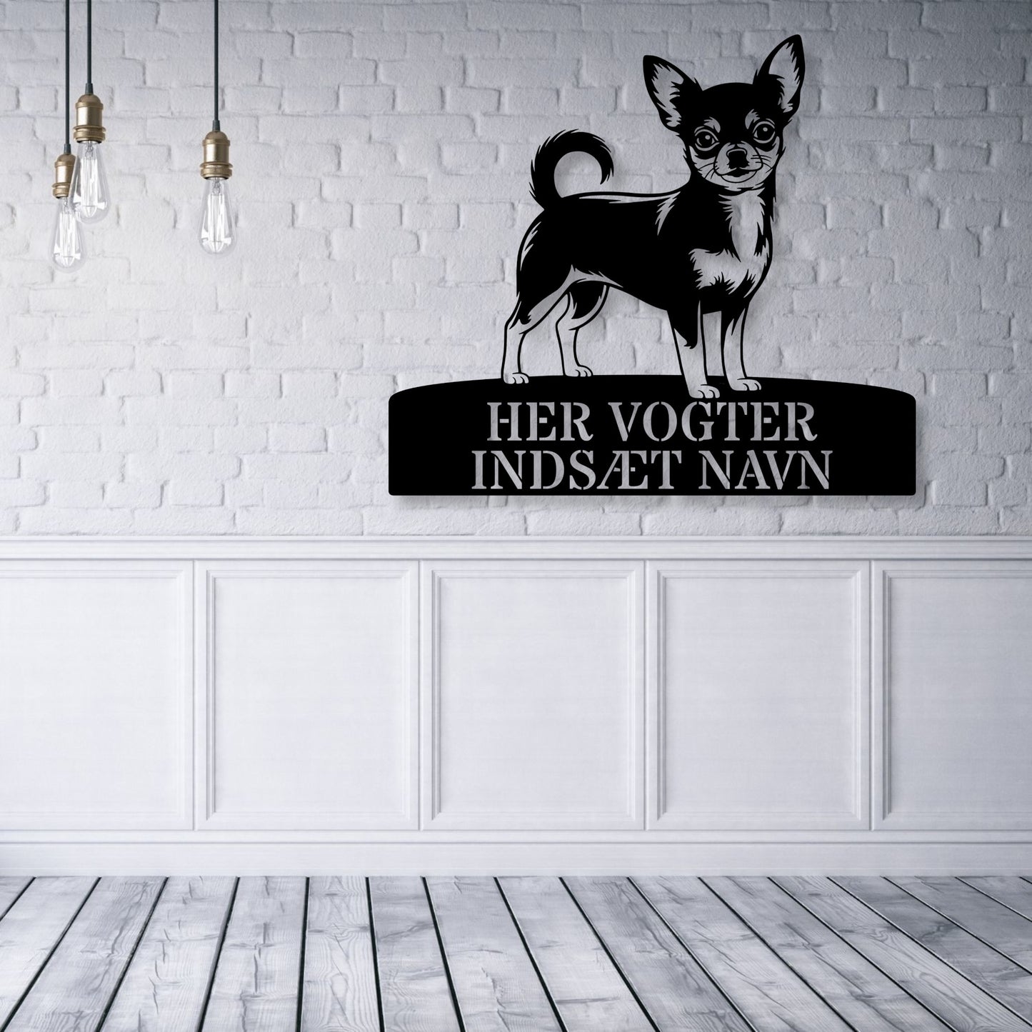 Chihuahua her vogter jeg metalskilt med personlig navn. Unik hundeejer gaveide...