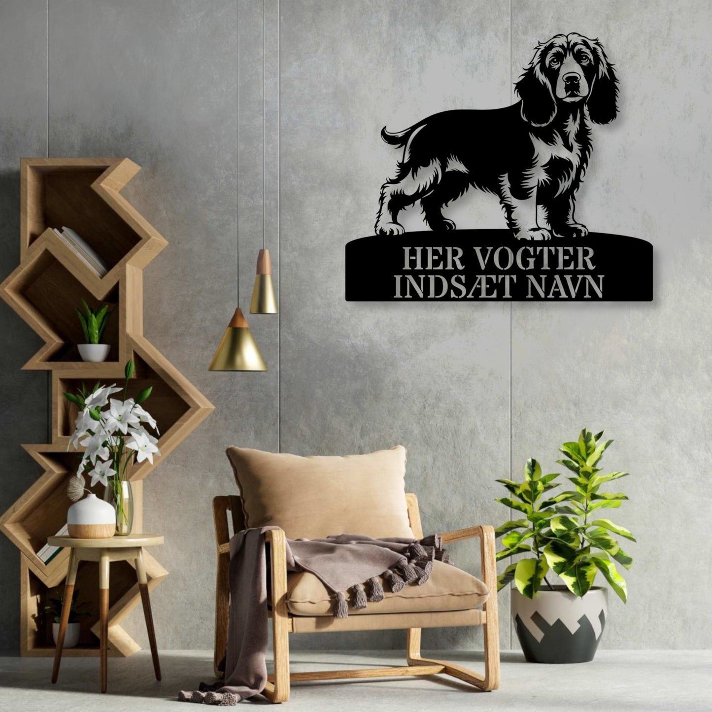 Cocker Spaniel - her vogter jeg metalskilt med personlig navn. Unik hundeejer gaveide....