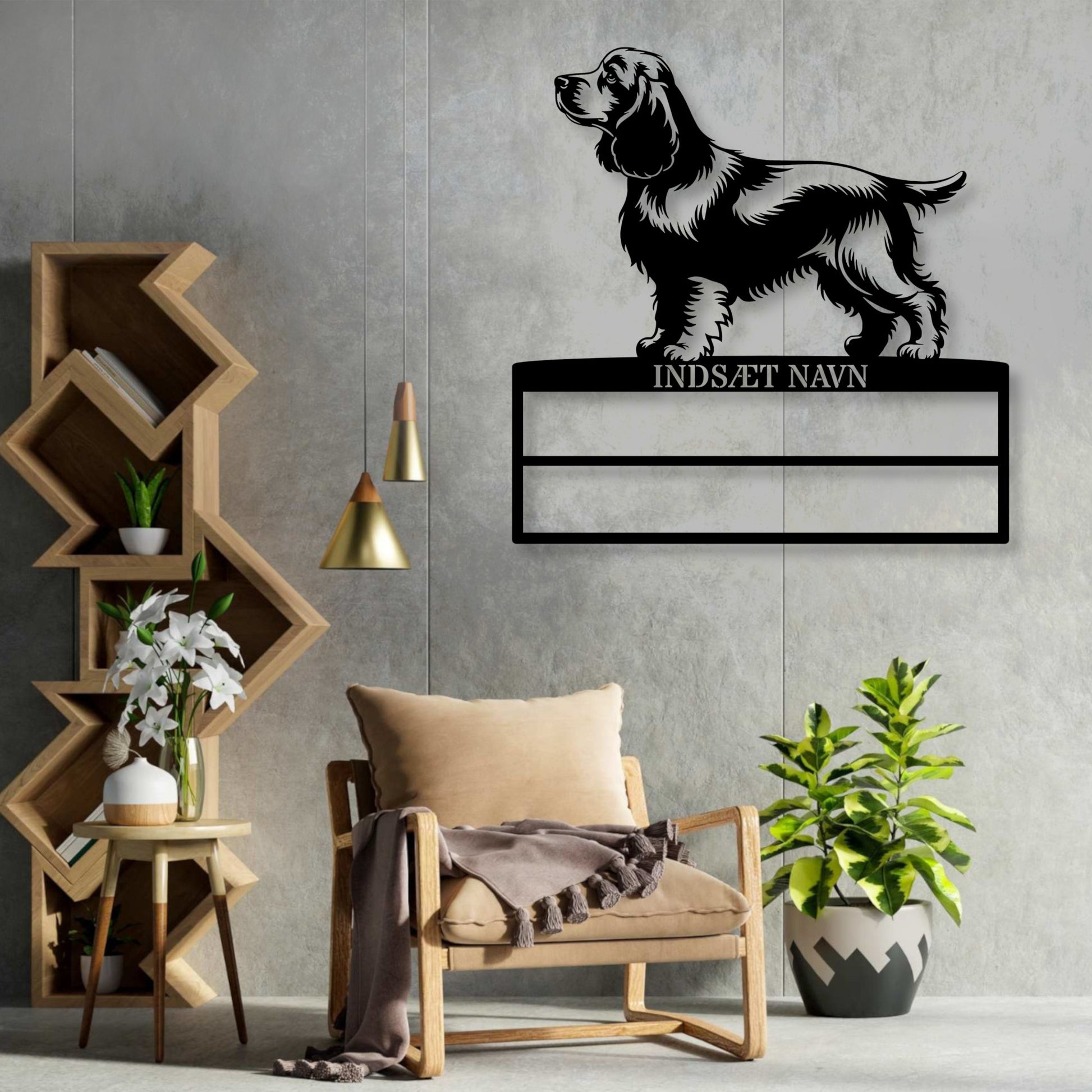 Cocker Spaniel metalskilt med personlig navn til rosetter. Unik Gaveide til hundeejeren....