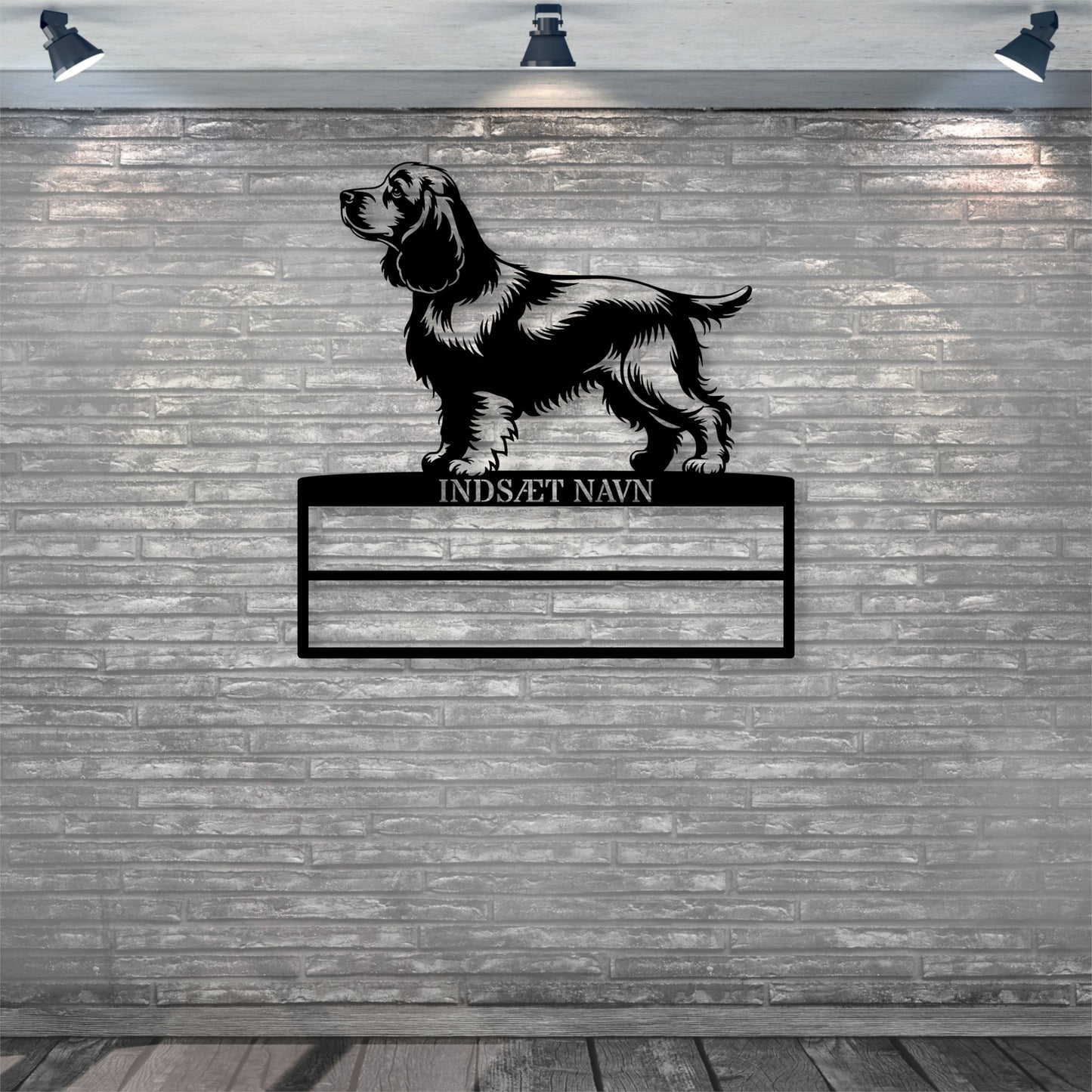 Cocker Spaniel metalskilt med personlig navn til rosetter. Unik Gaveide til hundeejeren..