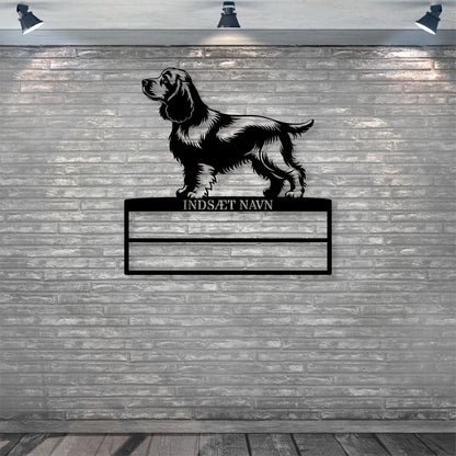 Cocker Spaniel metalskilt med personlig navn til rosetter. Unik Gaveide til hundeejeren..
