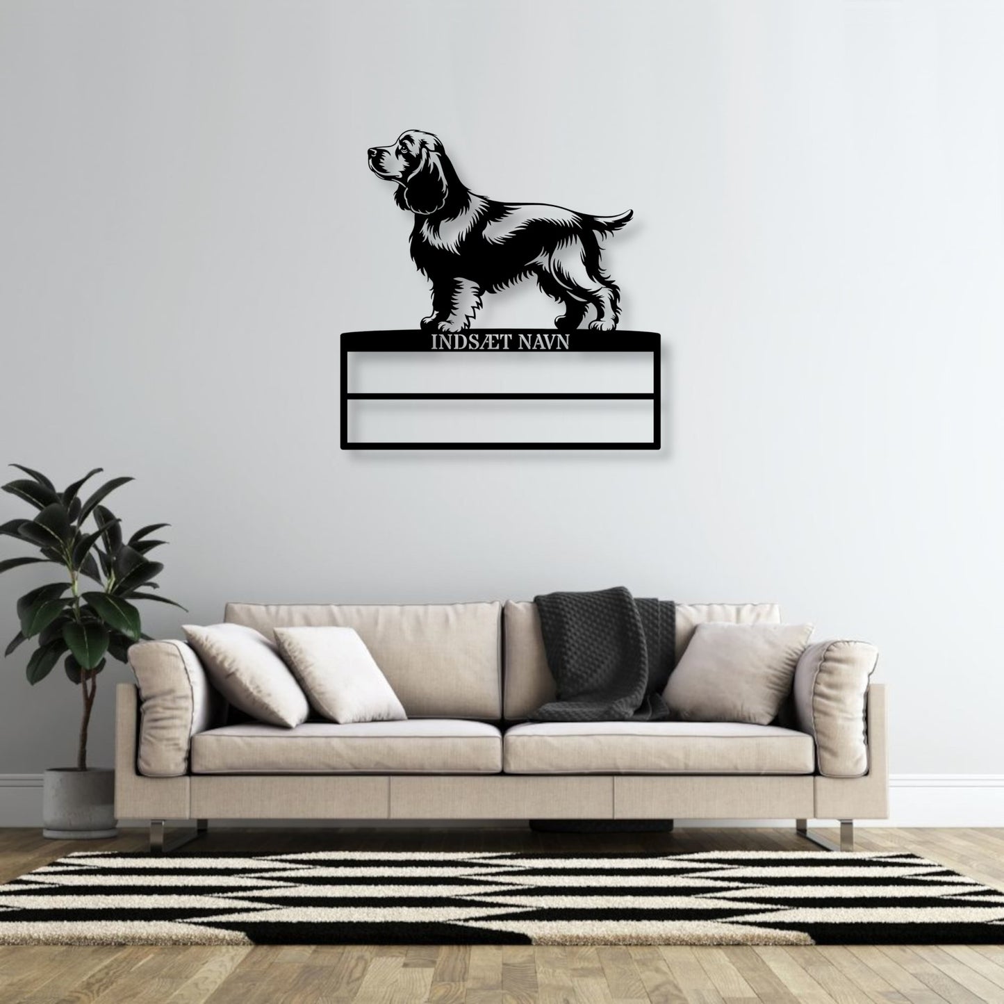Cocker Spaniel metalskilt med personlig navn til rosetter. Unik Gaveide til hundeejeren.