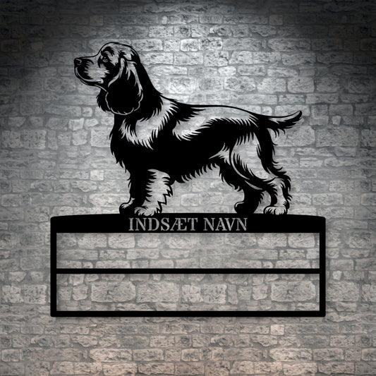 Cocker Spaniel metalskilt med personlig navn til rosetter. Unik Gaveide til hundeejeren