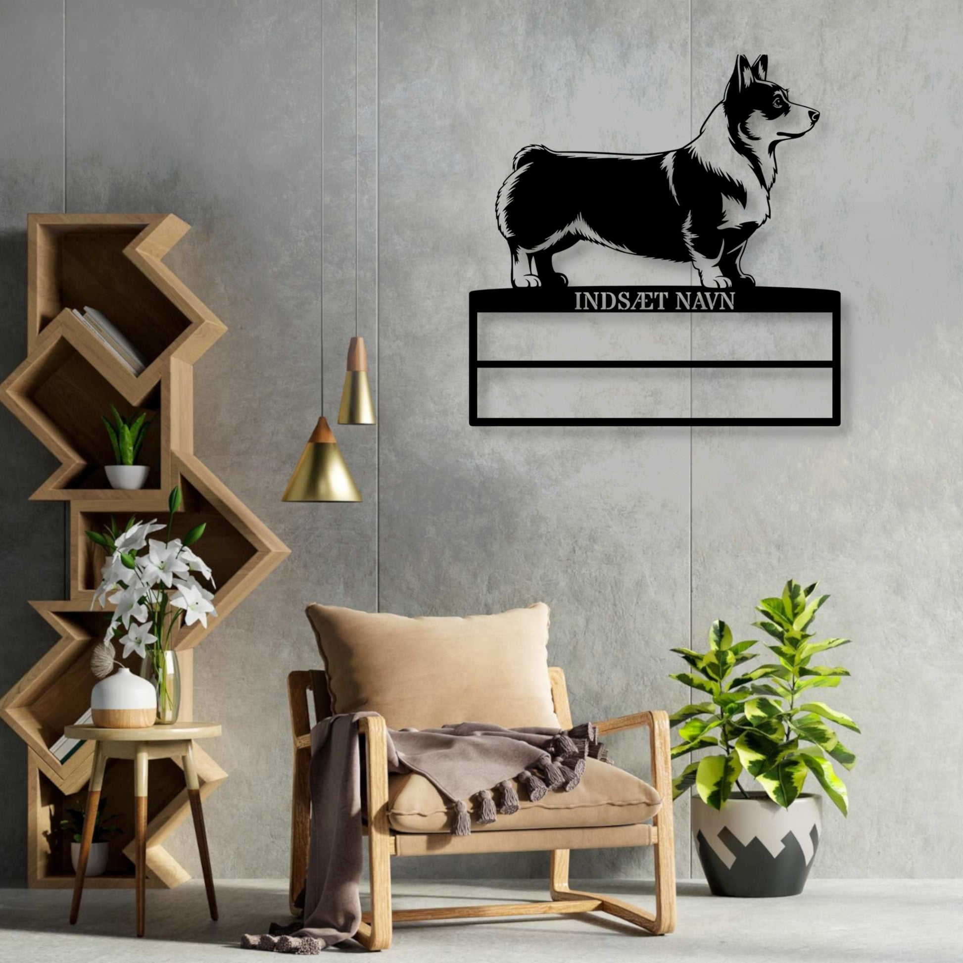 Corgi metalskilt med personlig navn til rosetter. Unik Gaveide til hundeejeren....