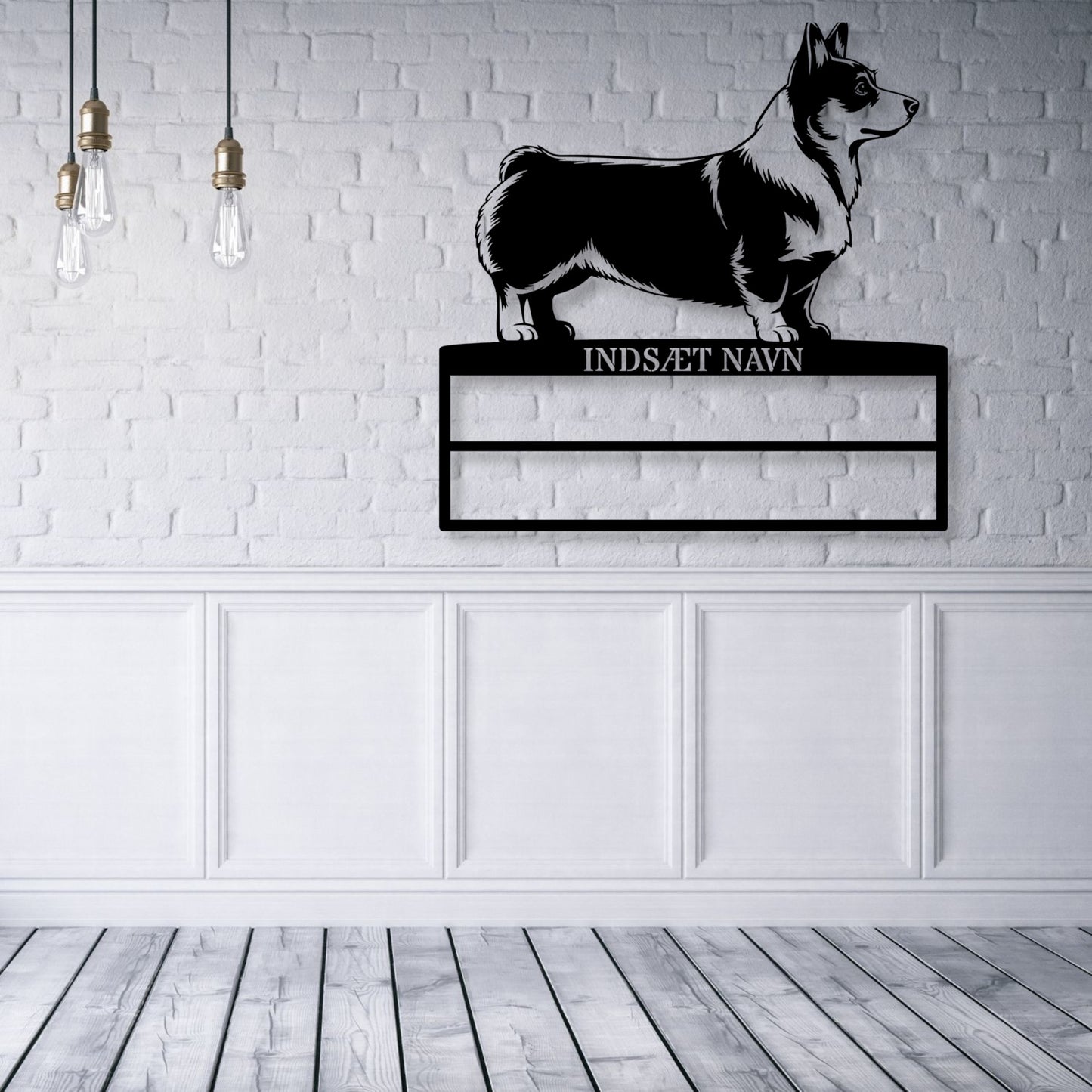 Corgi metalskilt med personlig navn til rosetter. Unik Gaveide til hundeejeren...