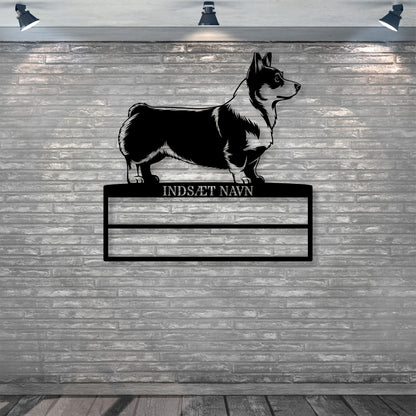 Corgi metalskilt med personlig navn til rosetter. Unik Gaveide til hundeejeren..
