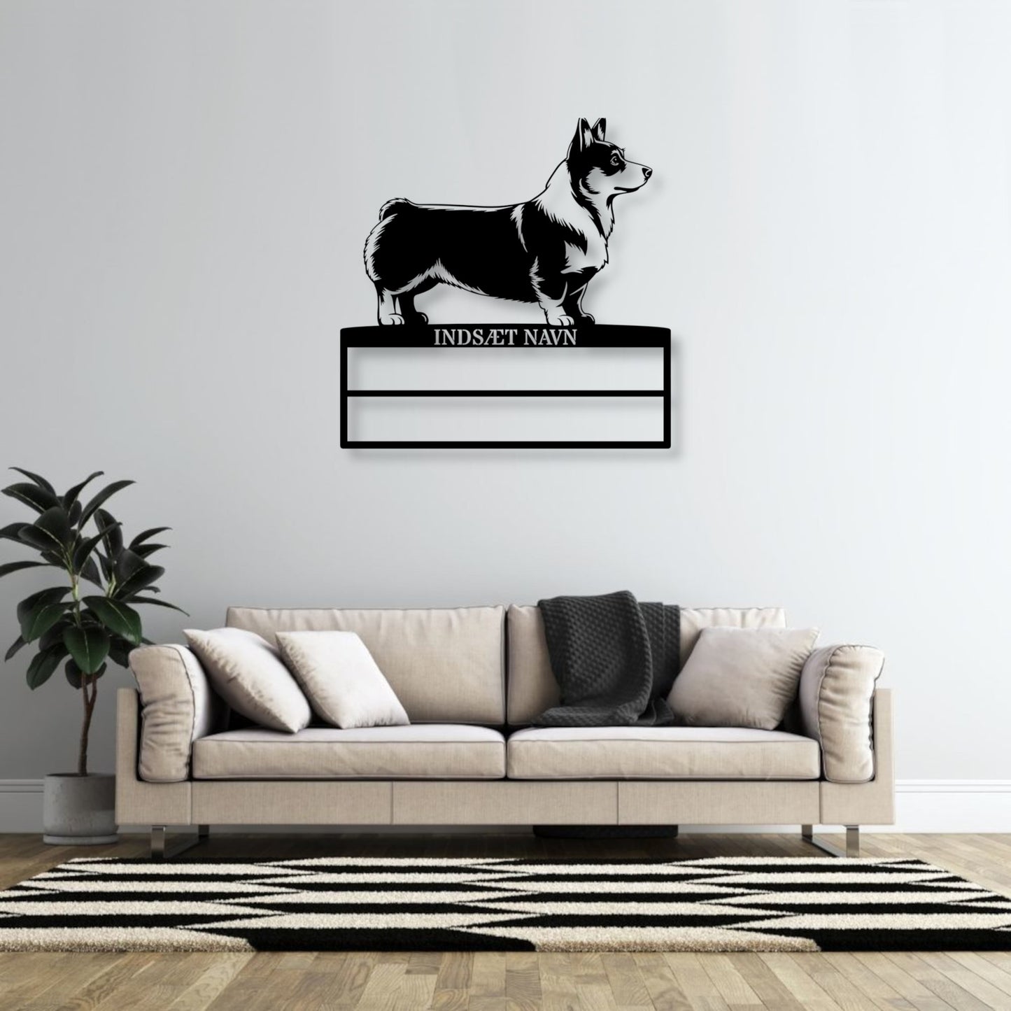 Corgi metalskilt med personlig navn til rosetter. Unik Gaveide til hundeejeren.