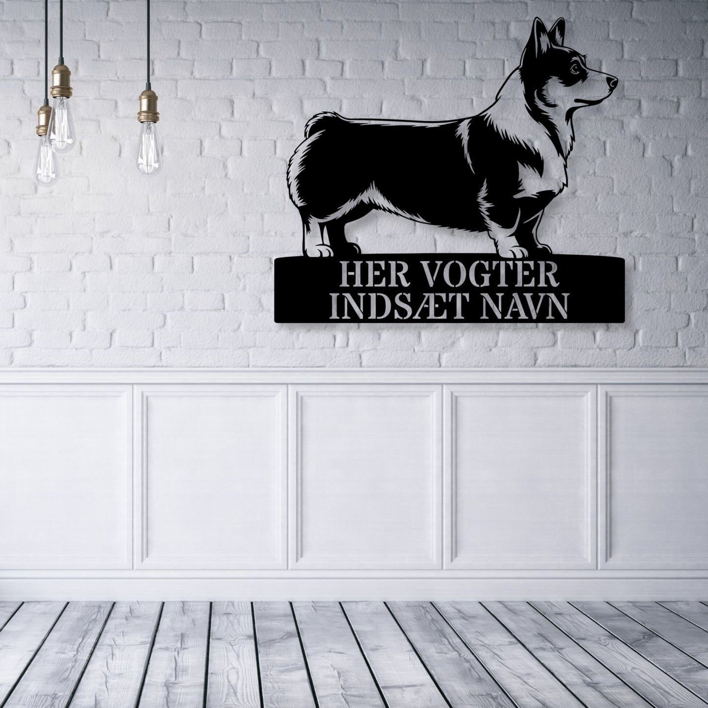 Corgi skilt - her vogter jeg metalskilt med personlig navn. Unik hundeejer gaveide...