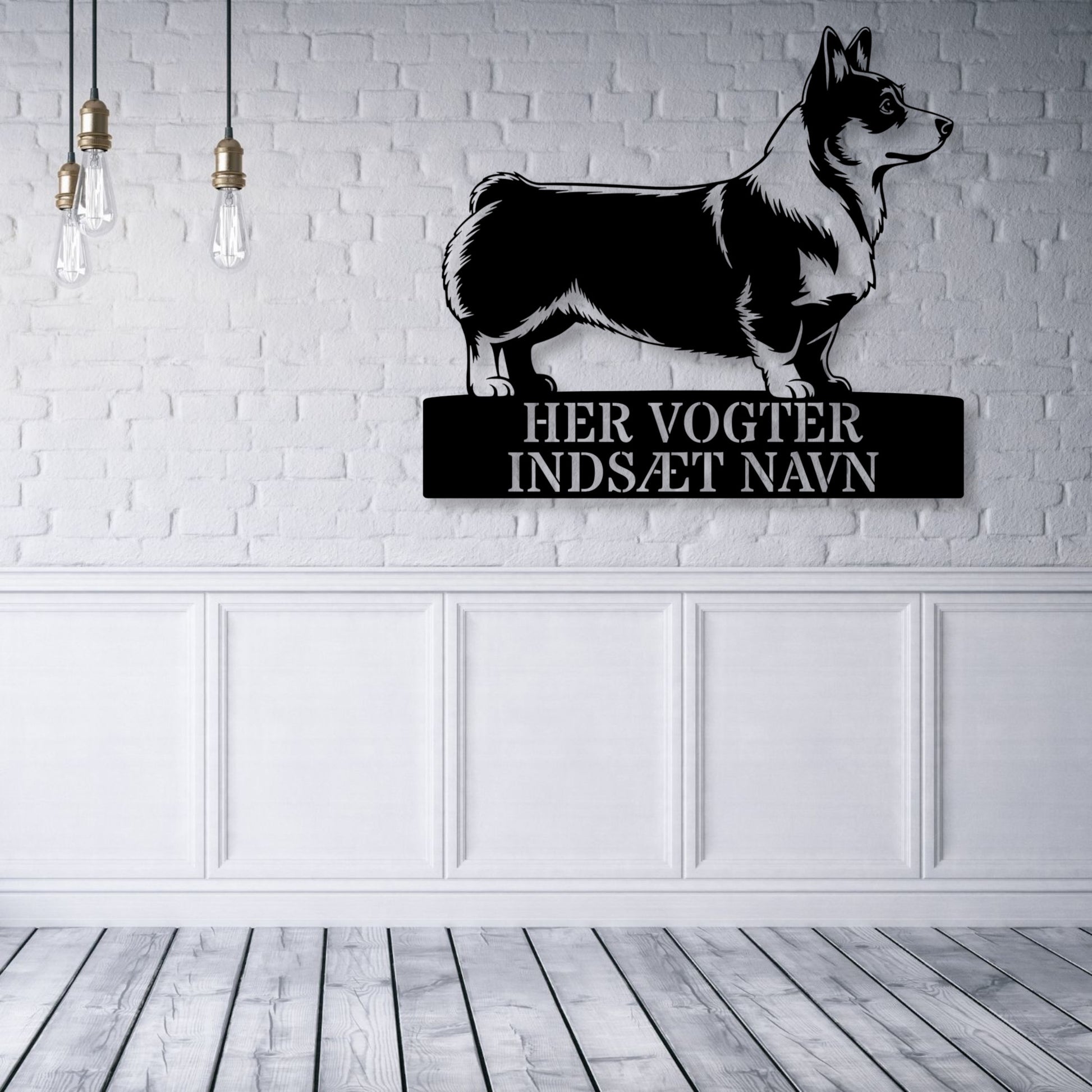 Corgi skilt - her vogter jeg metalskilt med personlig navn. Unik hundeejer gaveide...