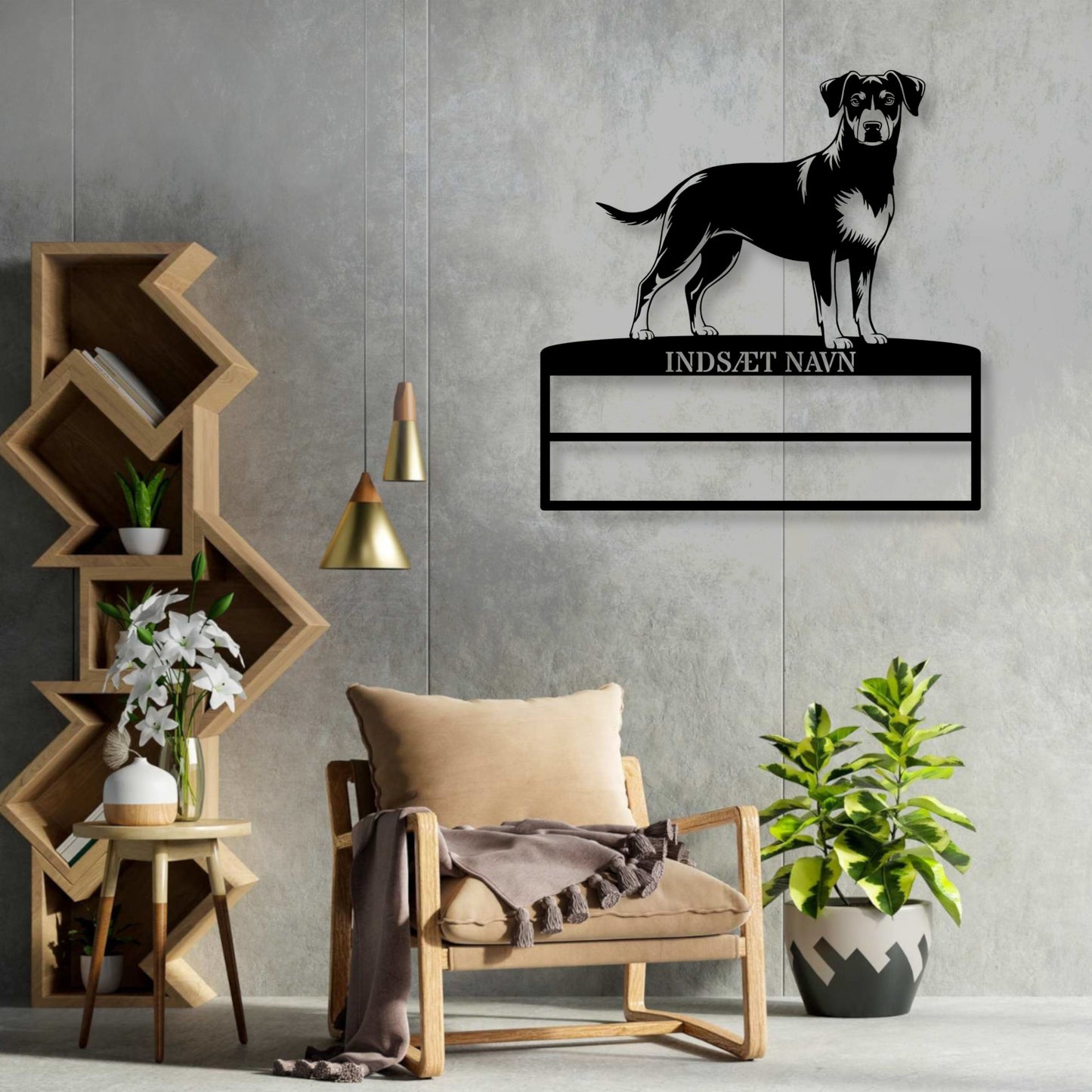 Dansk Svensk gårdhund rosette display metalskilt med personlig tekst og navn. Unik Gaveide til hundeejer....