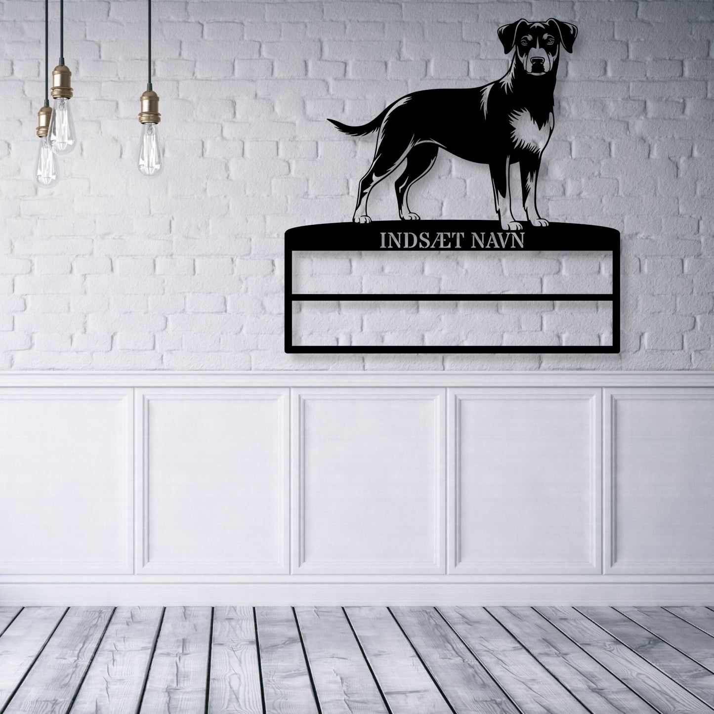 Dansk Svensk gårdhund rosette display metalskilt med personlig tekst og navn. Unik Gaveide til hundeejer...