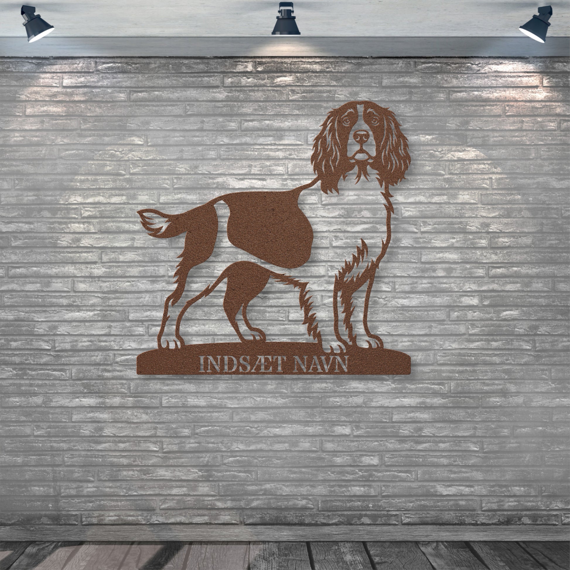 Engelsk Springer Spaniel brun metalskilt med personlig tekst..