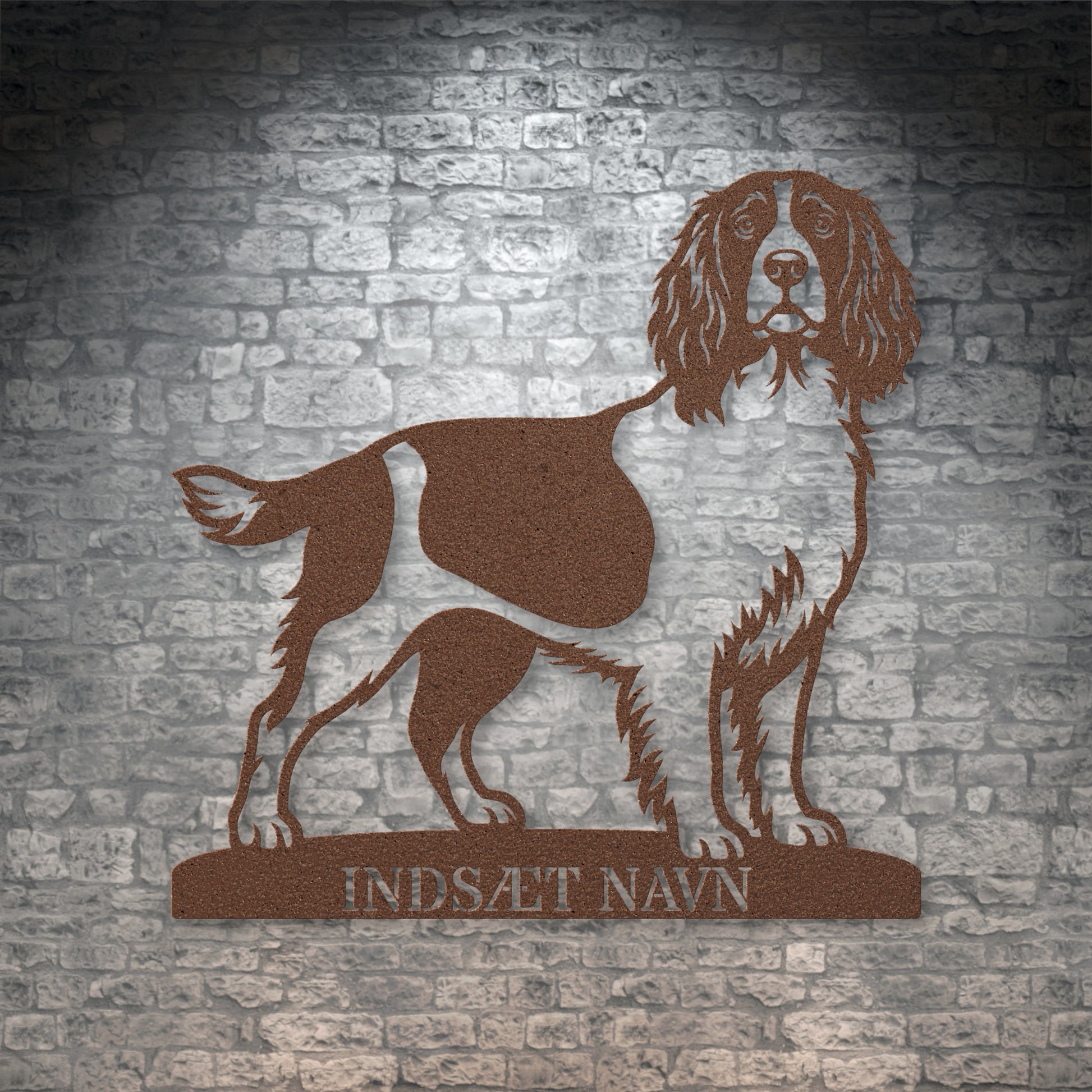 Engelsk Springer Spaniel brun metalskilt med personlig tekst