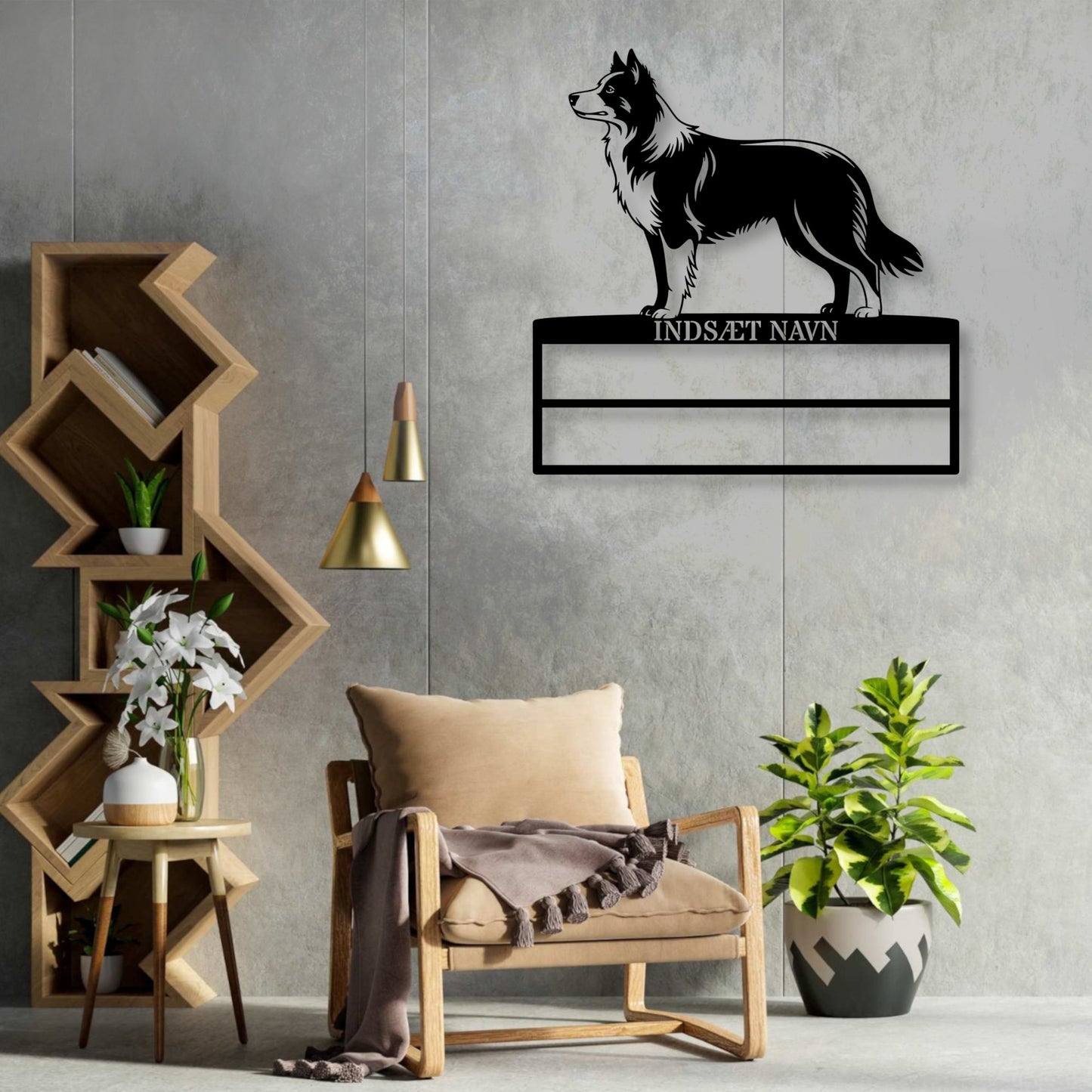 Flot Border Collie væg metalskilt med personlig tekst til rosetter. Unik Gaveide til hundeejer.