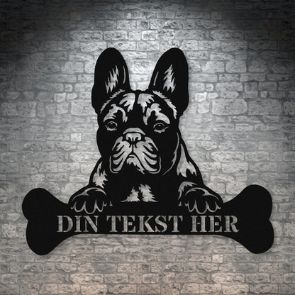 Fransk Bulldog hunde metalskilt i sort med personlig tekst. Unik hundeejer gaveidé