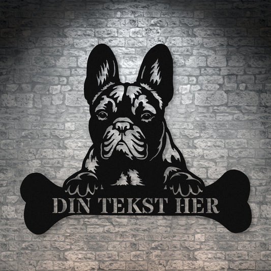 Fransk Bulldog hunde metalskilt i sort med personlig tekst. Unik hundeejer gaveidé