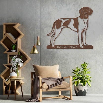 Gammel Dansk hønsehund brun metalskilt med personlig tekst....