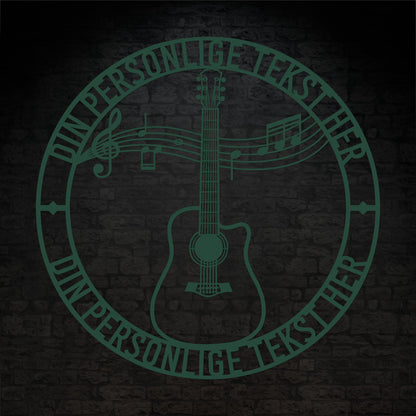 Grøn guitar metalskilt med personlig tekst. Musiker navneskilt gaveidé