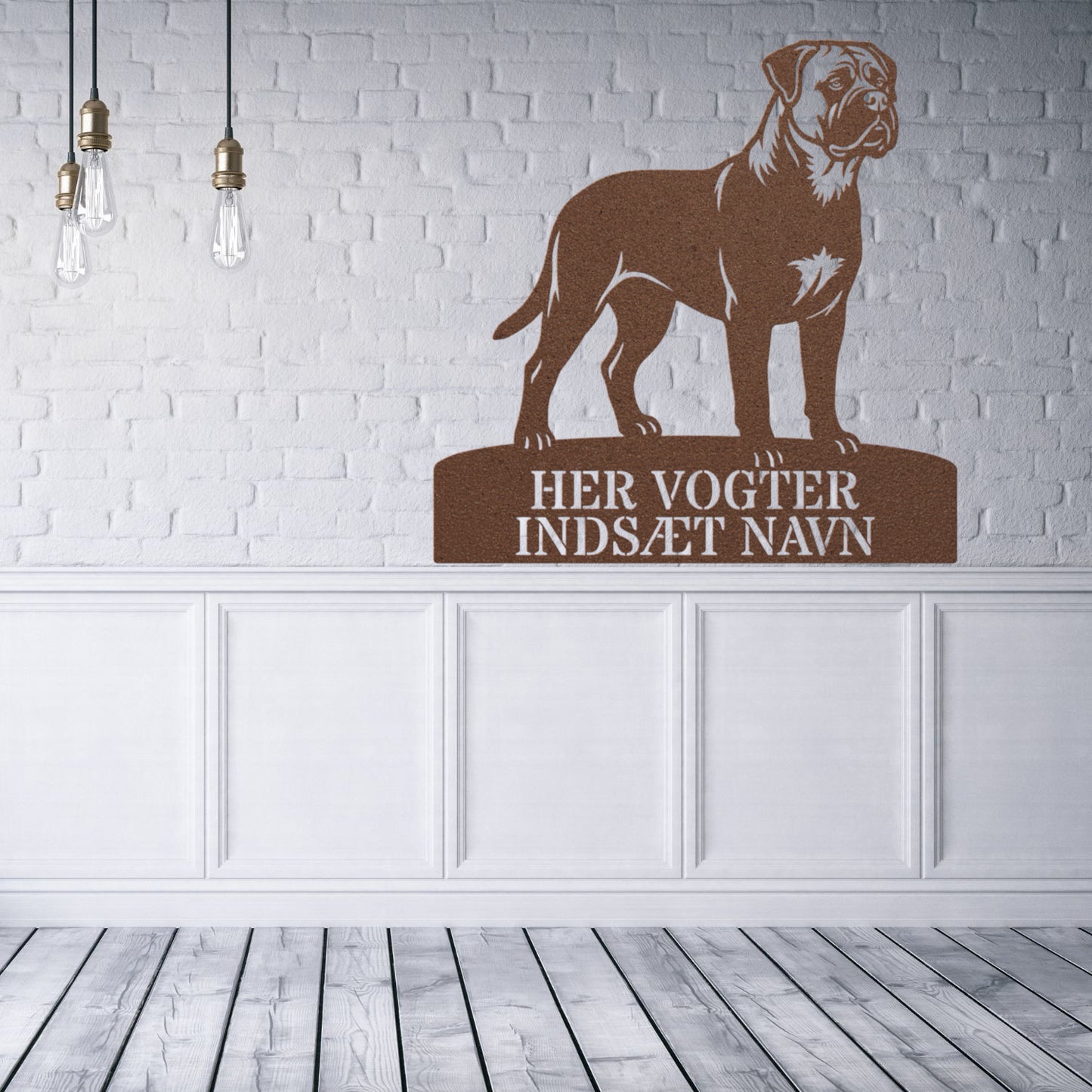 Her vogter jeg. Brun Bullmastiff metal navneskilt.....