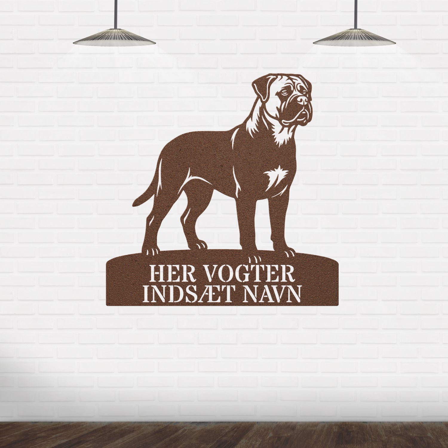 Her vogter jeg. Brun Bullmastiff metal navneskilt...
