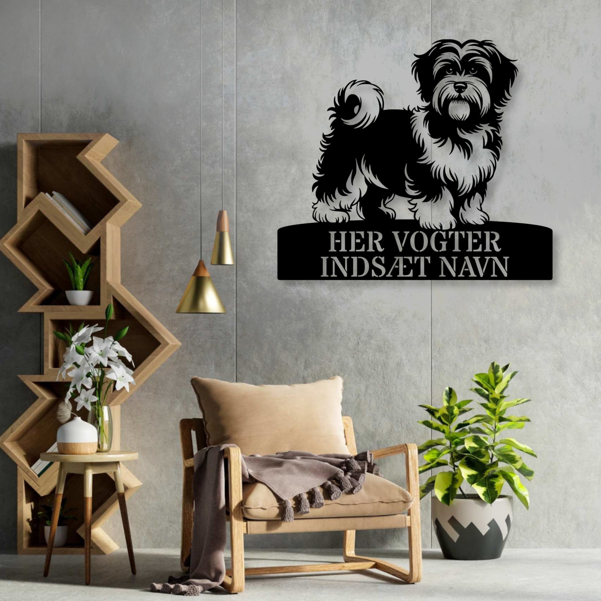 Her vogter jeg. Havaneser metalskilt med personlig navn. Unik hundeejer gaveide....