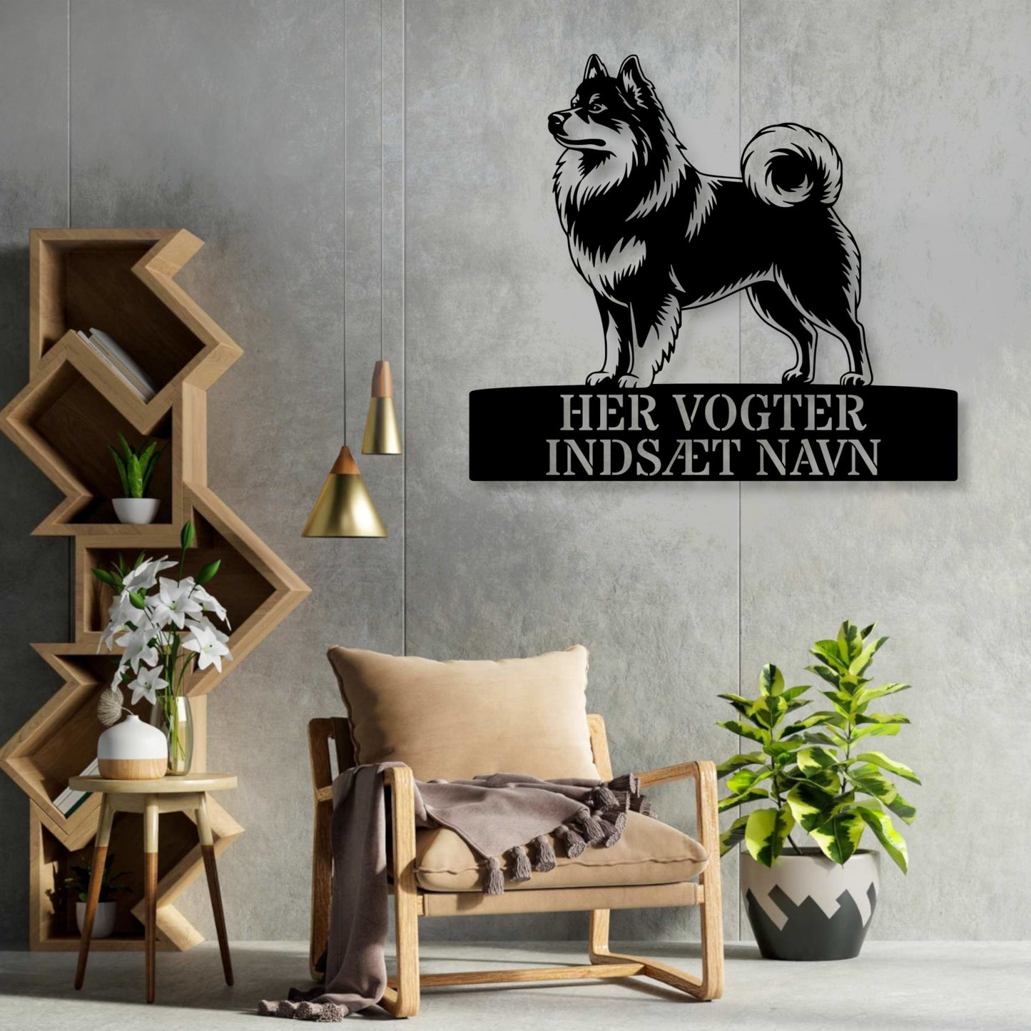 Her vogter jeg. Mittelspitz metalskilt med personlig navn. Unik hundeejer gaveide....