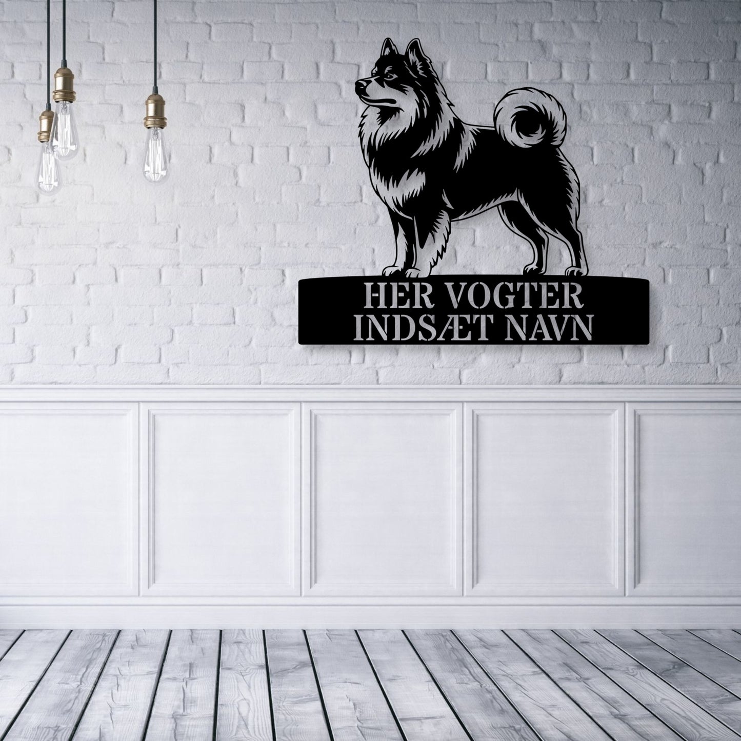 Her vogter jeg. Mittelspitz metalskilt med personlig navn. Unik hundeejer gaveide...