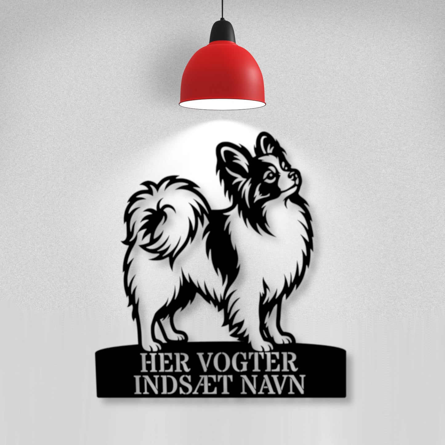 Her vogter jeg. Papillon metal navneskilt.....