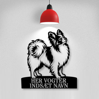 Her vogter jeg. Papillon metal navneskilt.....