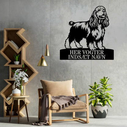 Her vogter jeg. Personlig Amerikansk cocker spaniel metal navneskilt