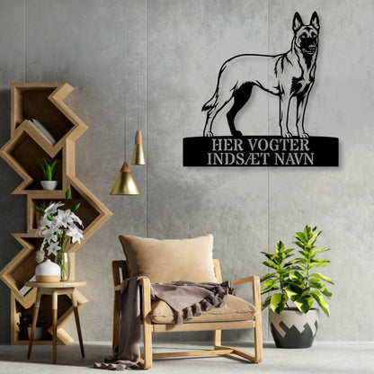 Her vogter jeg. Personlig Belgisk hyrdehund metal navneskilt.....
