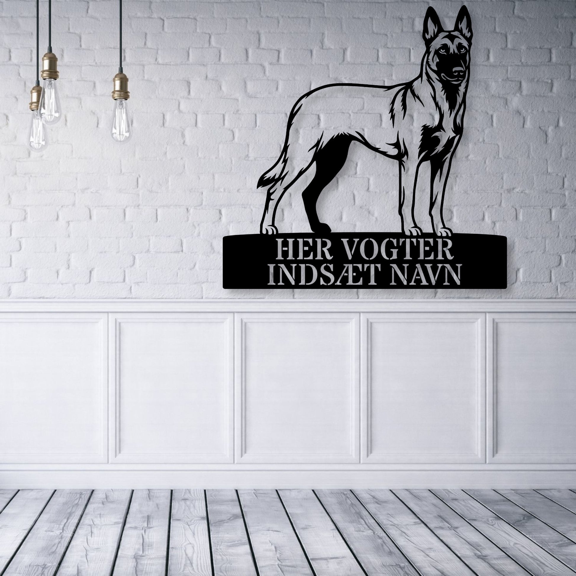 Her vogter jeg. Personlig Belgisk hyrdehund metal navneskilt..