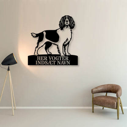 Her vogter jeg. Personlig Engelsk Springer Spaniel metal navneskilt.....