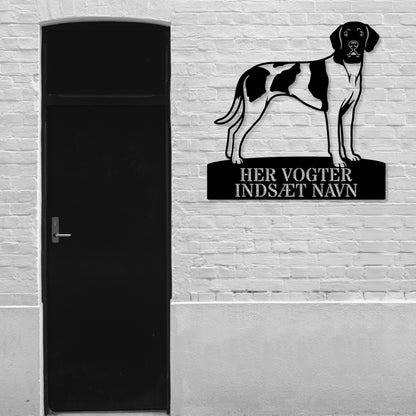 Her vogter jeg. Personlig Gammel Dansk hønsehund metal navneskilt.....