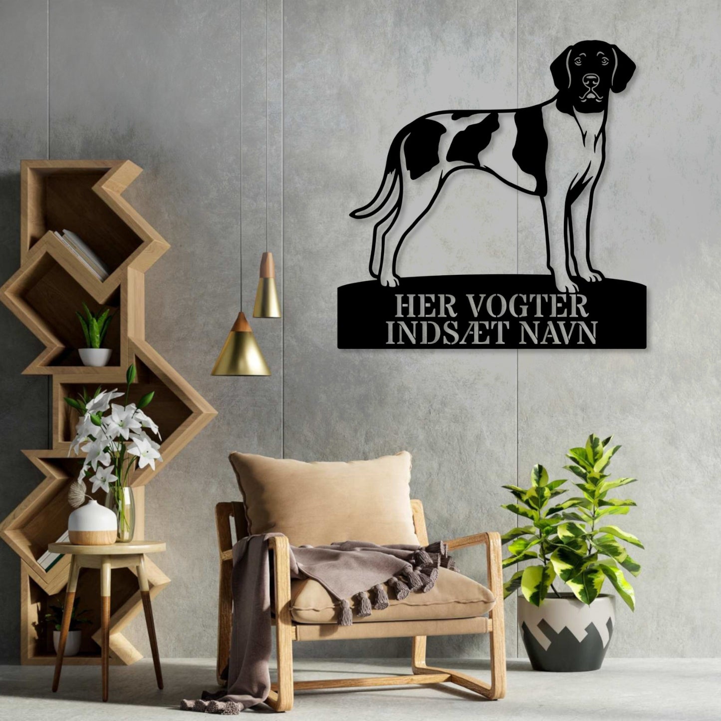 Her vogter jeg. Personlig Gammel Dansk hønsehund metal navneskilt....