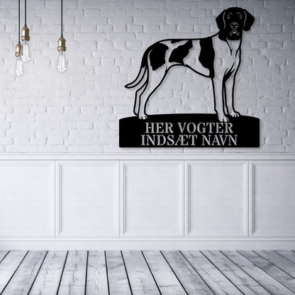 Her vogter jeg. Personlig Gammel Dansk hønsehund metal navneskilt...