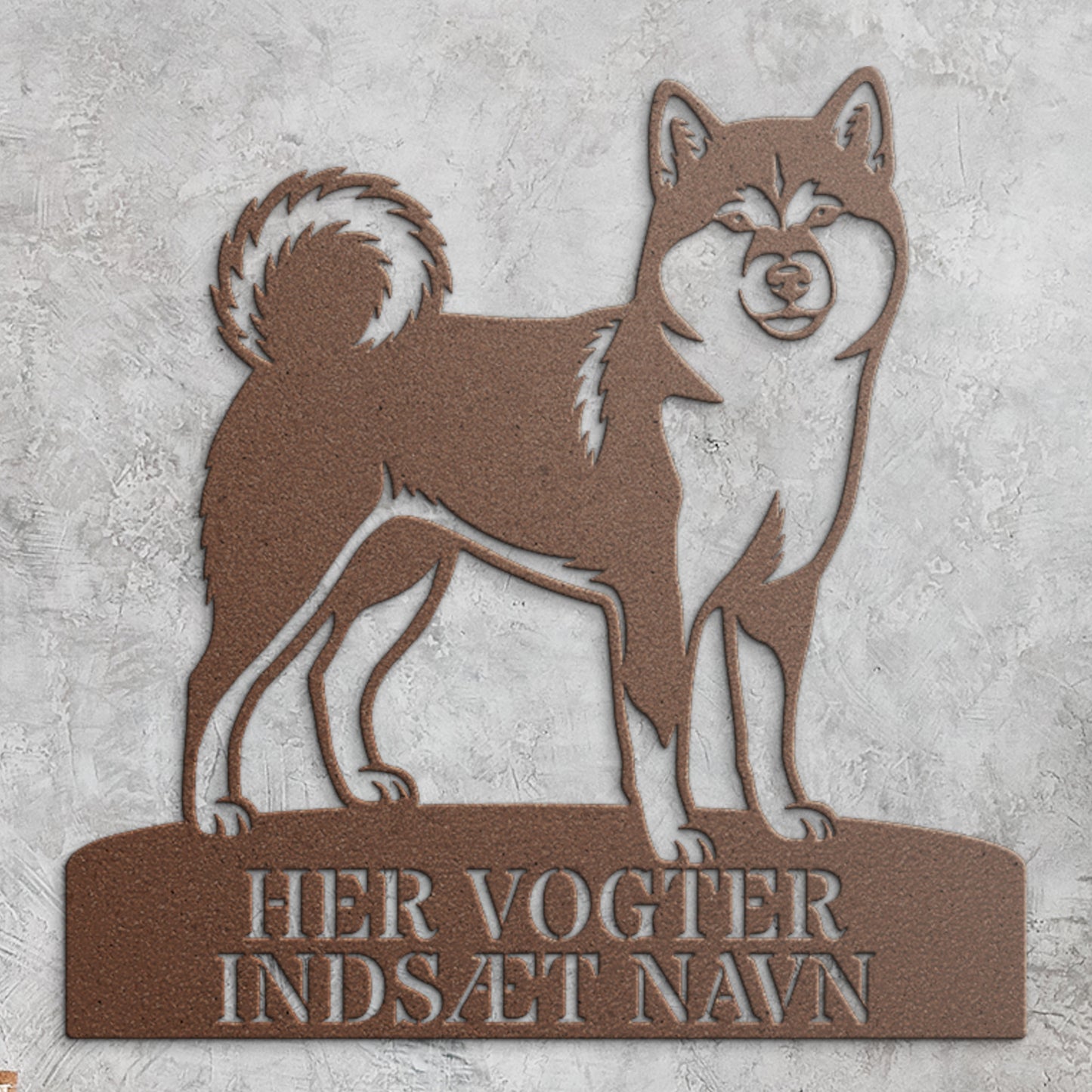Her vogter jeg. Personlig Shiba hundenavn brun metal navneskilt