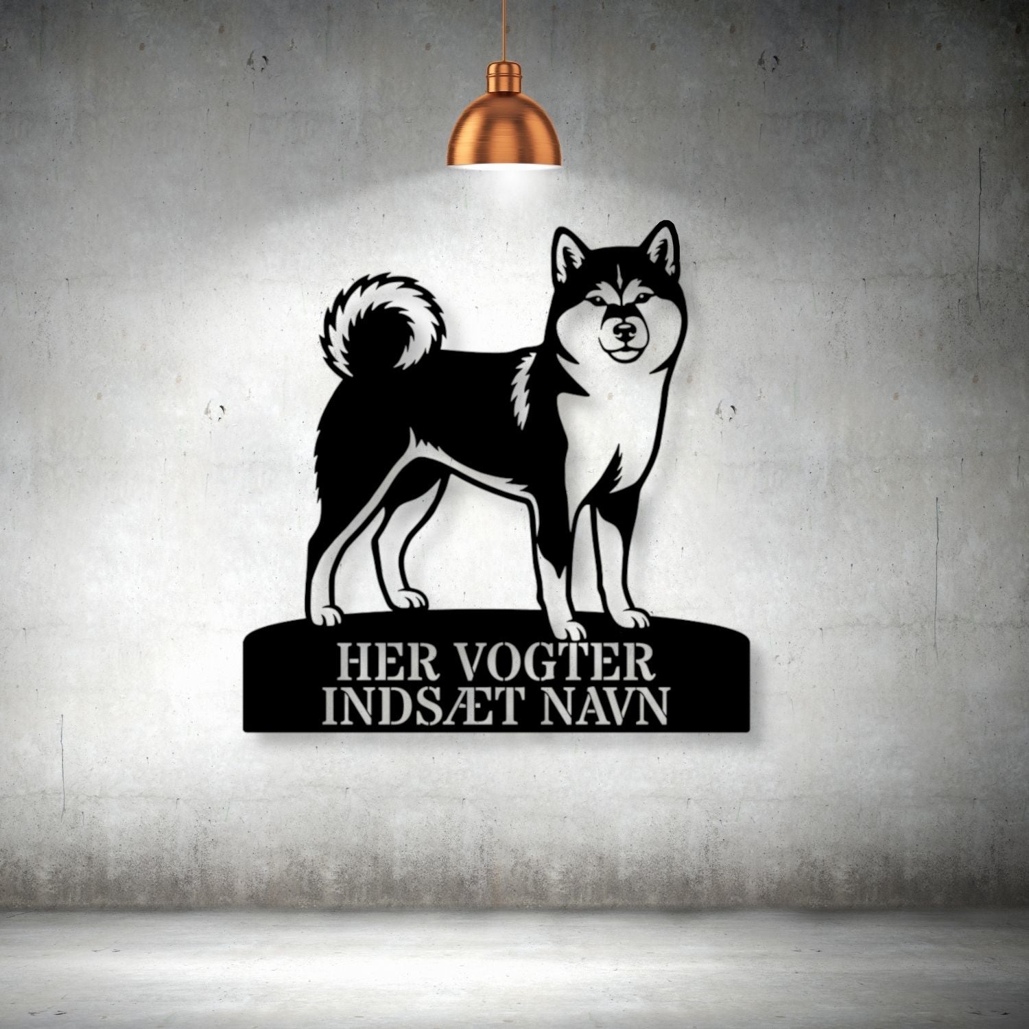 Her vogter jeg. Personlig Shiba hundenavn metal navneskilt....