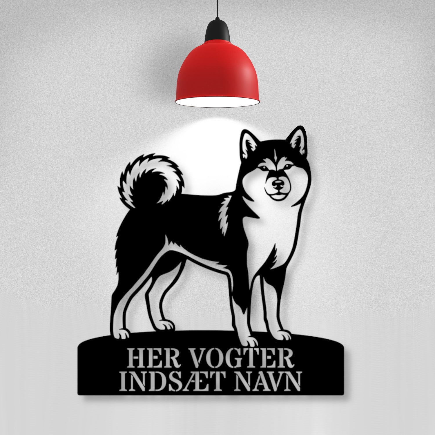 Her vogter jeg. Personlig Shiba hundenavn metal navneskilt...