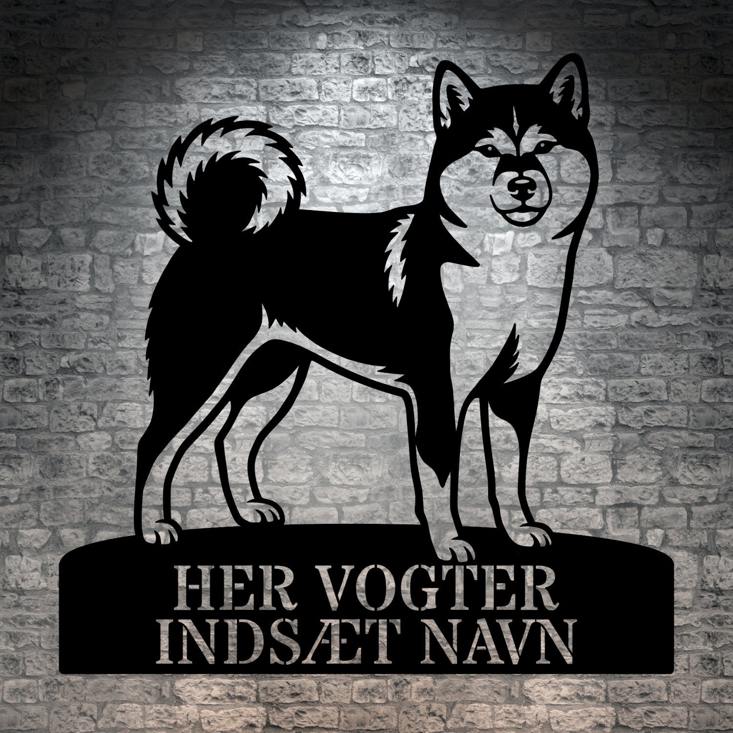 Her vogter jeg. Personlig Shiba hundenavn metal navneskilt