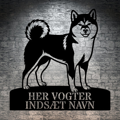 Her vogter jeg. Personlig Shiba hundenavn metal navneskilt