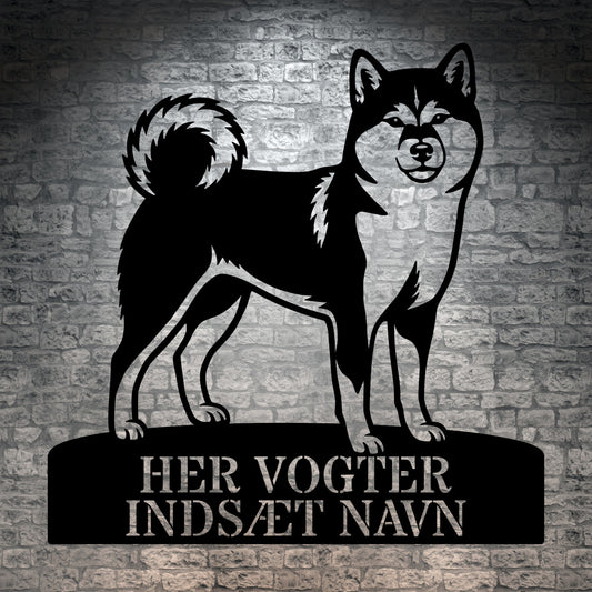 Her vogter jeg. Personlig Shiba hundenavn metal navneskilt