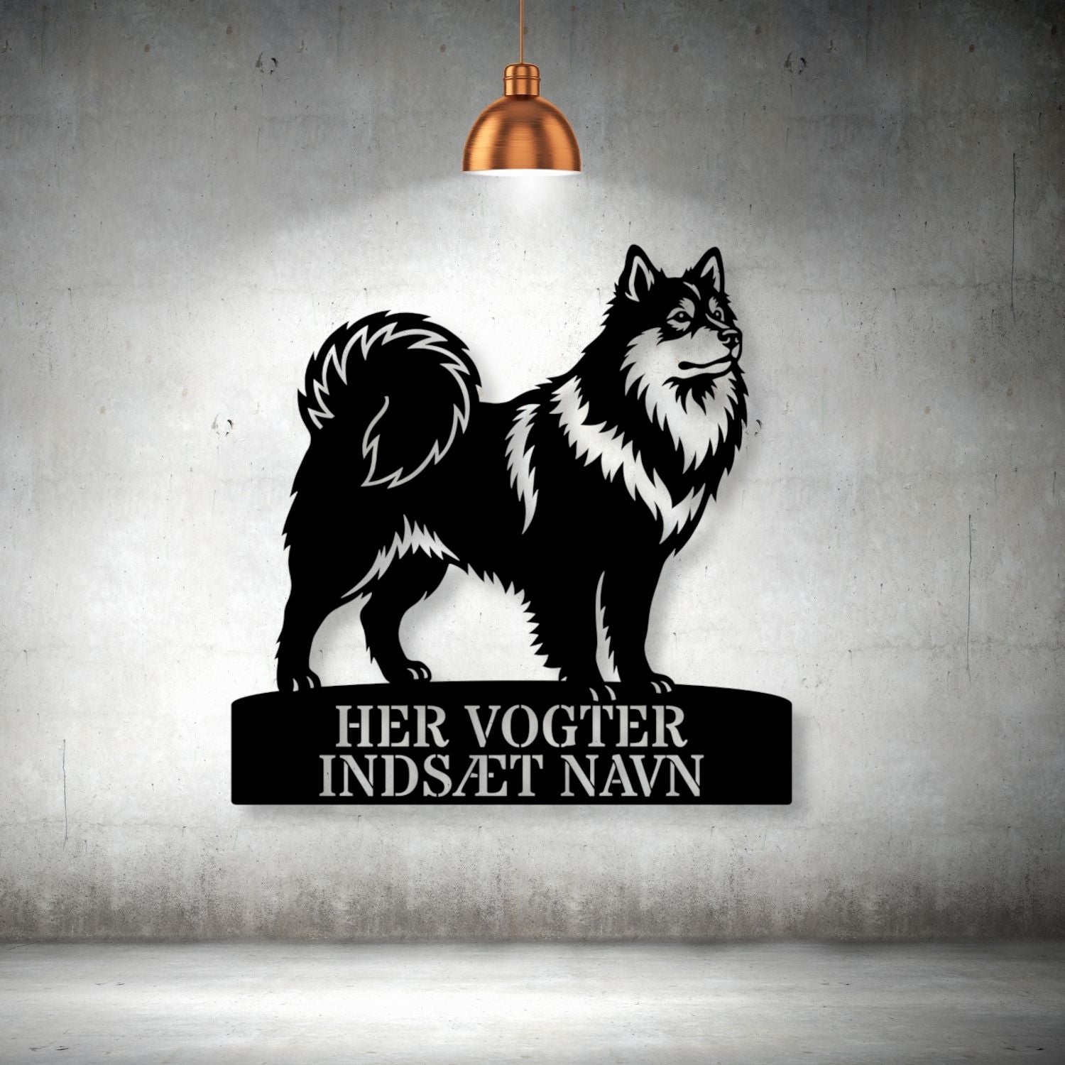 Her vogter jeg. Personlig Svensk lapphund metal navneskilt...