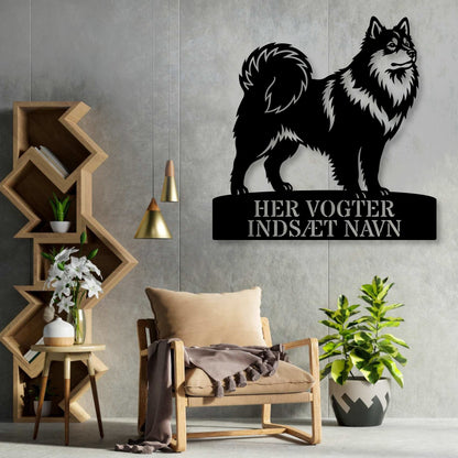 Her vogter jeg. Personlig Svensk lapphund metal navneskilt.