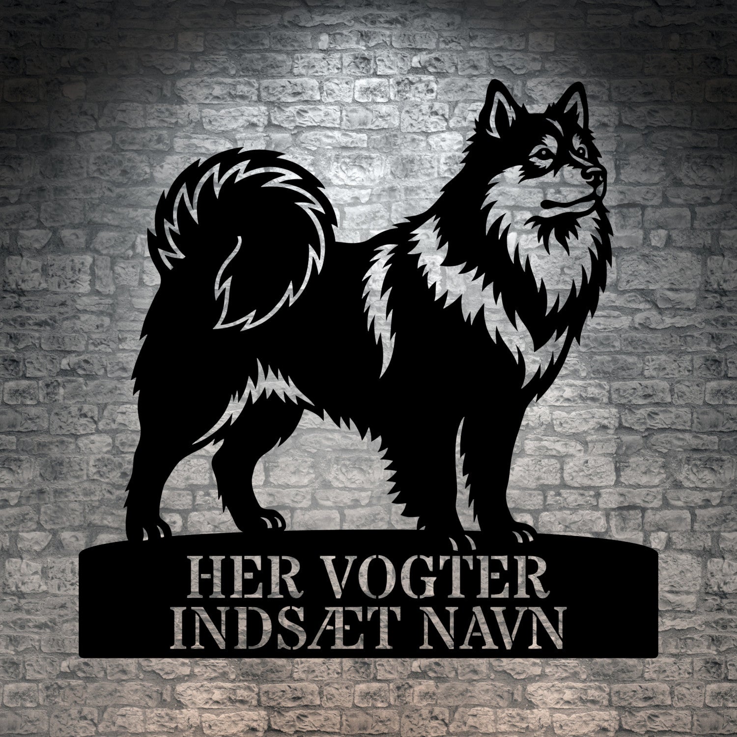 Her vogter jeg. Personlig Svensk lapphund metal navneskilt