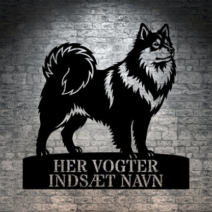 Her vogter jeg. Personlig Svensk lapphund metal navneskilt
